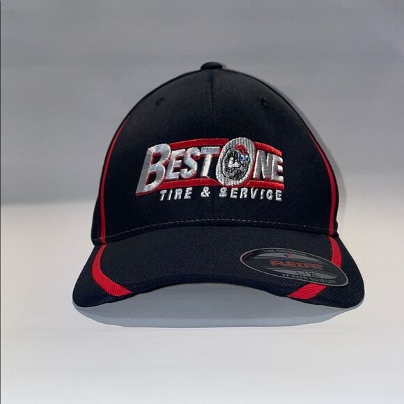 Sport-Tek Black and Red Baseball Hat with Logo - Picture 2 of 11